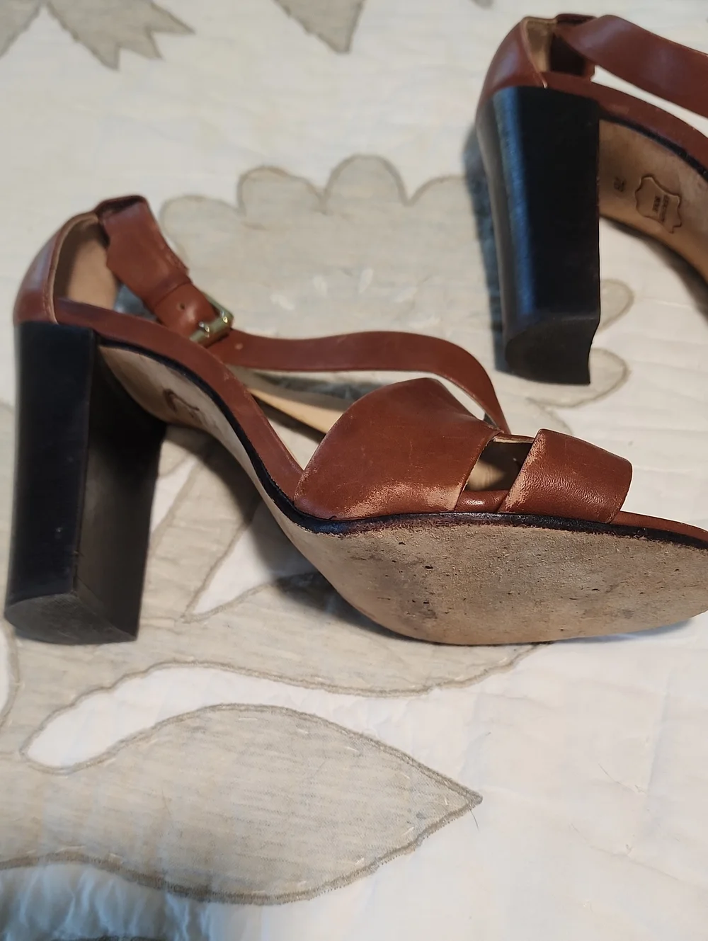 Talbots Brown Cross-Strap High Block Heel Sandals